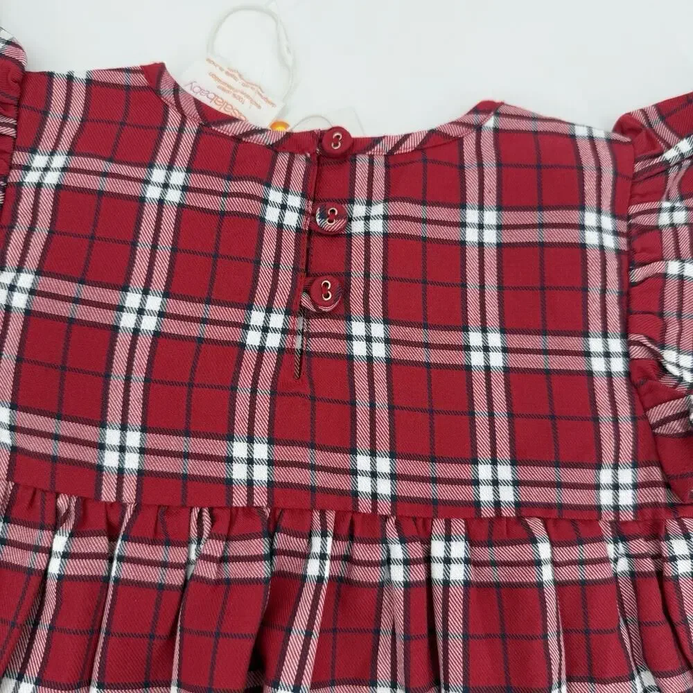 Masalababy Size 18-24 Mos. Red Tartan Plaid Smocked Top Cotton Ruffle Dress NWT